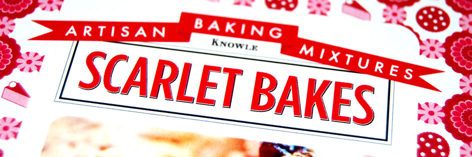 A close-up shot of the front of Scarlet Bakes packaging
